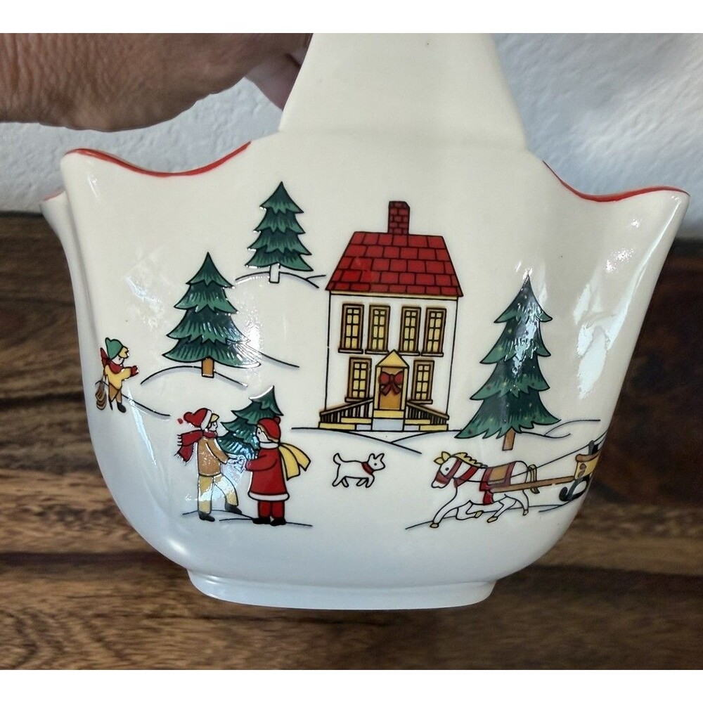 Vtg 1987 Jamestown China The Joy of Christmas Candy Nut Dish Bowl Basket